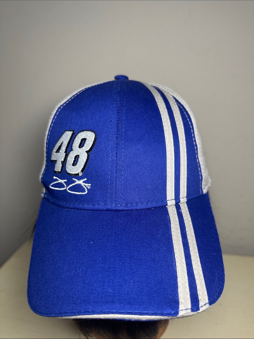 Jimmie Johnson #48 Blue Racing Cap with White Stripes